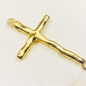 18K Gold Plated Sterling Silver Sideways Cross Connector shiny vermeil sideways cross, shiny gold cross charm, vermeil sideways cross, cross