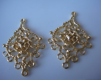 2 pc.Vermeil, 18k gold over 925 sterling silver Chandelier Earring Components - 7 holes, large chandelier frame findings, vermeil earrings