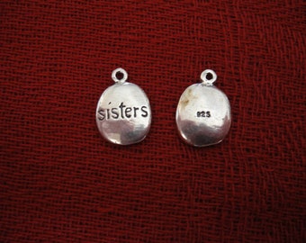 925 sterling silver oxidized "sisters" charm, pendant 1pc., sterling silver sisters charm, silver sisters, sisters charm, sisters pendant