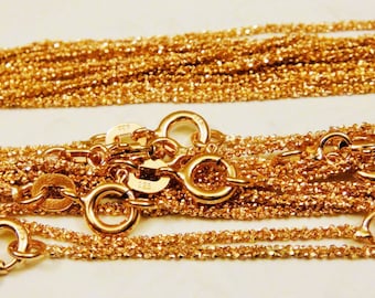 Rose gold Vermeil, 18k rose gold over 925 Sterling Silver Chain Diamond Cut Rope 1.4mm 30 inch chain, 30 inch vermeil diamond cut chain