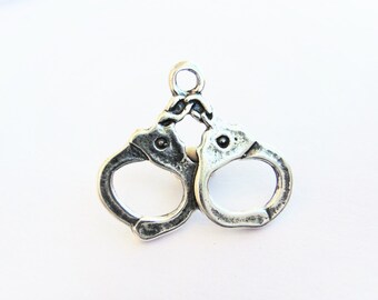 925 sterling silver Small Handcuff Charm, folded Silver hand cuff pendant, sterling silver  handcuff, handcuffs