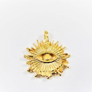 Vermeil, 18k gold over 925 sterling silver Spiky Evil Eye Charm, eye of Ra, Horus,  curse legend protection friendship, shiny gold eye charm