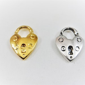 Heart lock charm Vermeil, 18k gold over 925 sterling silver heart lock charm, silver heart lock, heart lock, gold lock, silver heart, heart