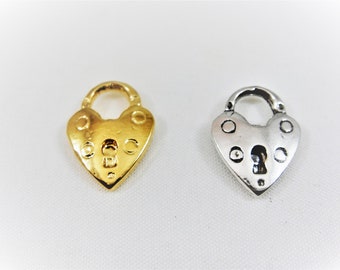 Heart lock charm Vermeil, 18k gold over 925 sterling silver heart lock charm, silver heart lock, heart lock, gold lock, silver heart, heart