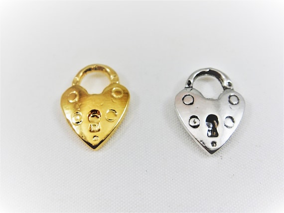 Heart lock charm Vermeil, 18k gold over 925 sterling silver heart lock charm, silver heart lock, heart lock, gold lock, silver heart, heart