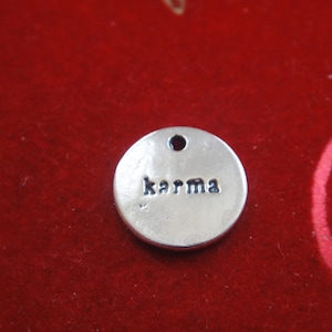 2pcs 925 sterling silver Karma  Circle Disc Charm - 11mm, karma stamped 925 silver,  silver karma, sterling silver karma charm, silver karma
