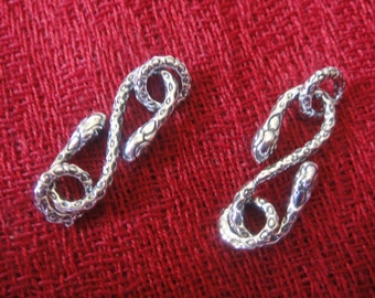 925 Sterling SIlver Oxidized Snake Charmer hook and eye clasp - 1 pc silver snake charm clasp, silver clasp, snake hook clasp charm, snake