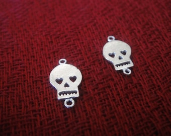 2pc 925 Sterling Silver Flat Skull Connector Charm Shiny, sterling silver skull charm, silver skull, silver small skull charm, silver skull