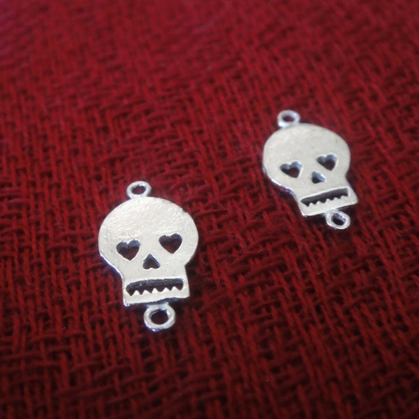 2pc 925 Sterling Silver Flat Skull Connector Charm Shiny, sterling silver skull charm, silver skull, silver small skull charm, silver skull