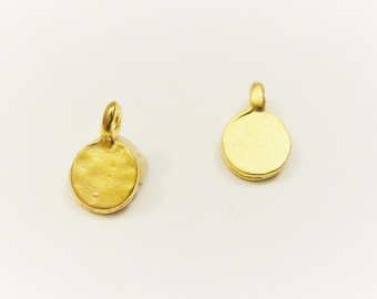 2 pc. Vermeil, 18k gold over 925 sterling silver tiny small discs, vermeil small discs, MATTE gold tiny discs, small vermeil disc charms