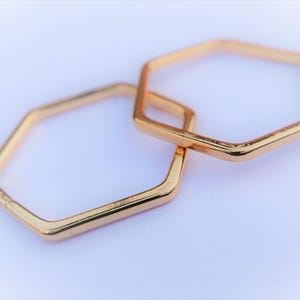 2pc Vermeil, 18k gold over 925 Sterling Silver Hexagon Connector, shiny gold hexagon frame silhouette spacer link, honeycomb, skinny hexagon