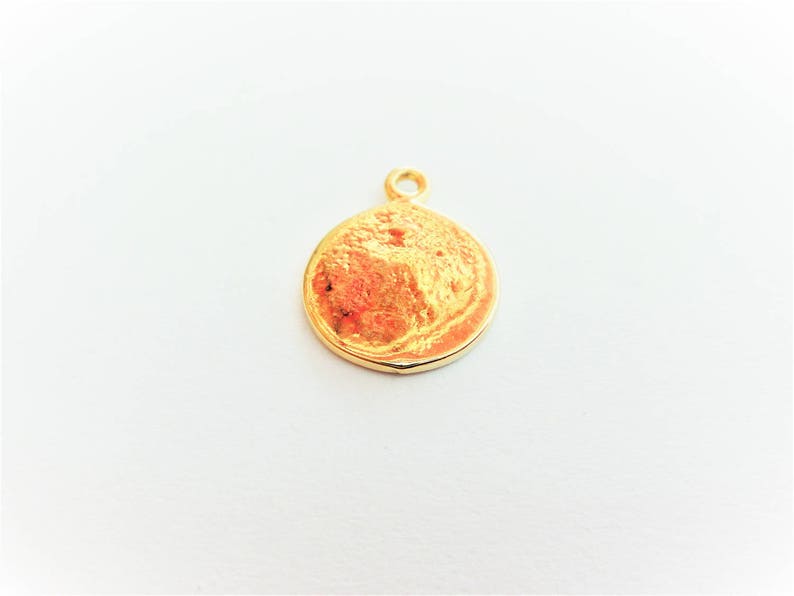 shiny gold circle disc Vermeil,18k gold over 925 sterling silver Small Compass Charm north south east west direction navigation