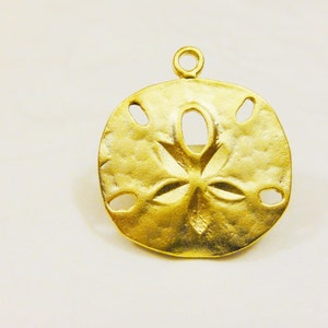 Vermeil, 18k gold over 925 sterling silver sand dollar charm, vermeil sand dollar charm, Sand dollar, matte gold sand dollar, sea life