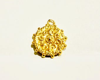 Vermeil, 18k gold over sterling silver disc charm, shiny gold disc charm, vermeil disc, gold disc, disc charm, designed disc charm