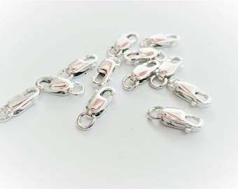 5pcs 8x3mm 925 Sterling Silver Lobster Clasp, sterling silver  lobster clasp with attached open ring, silver lobster clasp