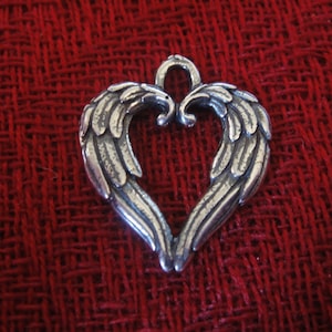 925 sterling silver oxidized angel wings heart charm, sterling silver heart, silver heart, silver angel wing heart, angel wing, heart charm