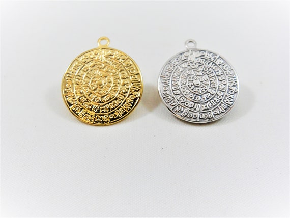 Silver or Vermeil, 18k gold over 925 sterling silver coin charm, coin medallion, gold coin, coin charm pendant, silver coin, antique disc