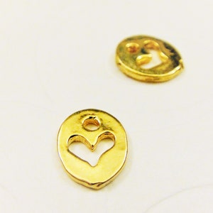 2pc 18k gold plated 925 sterling silver heart charm, vermeil heart charm pendant, shiny gold, vermeil heart, cut out heart, gold heart charm image 3