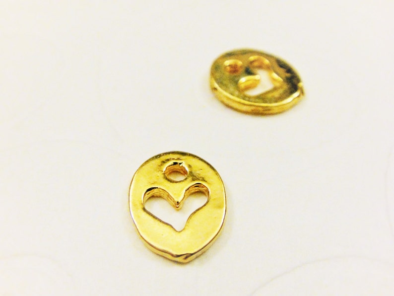 2pc 18k gold plated 925 sterling silver heart charm, vermeil heart charm pendant, shiny gold, vermeil heart, cut out heart, gold heart charm image 3