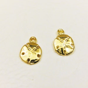 2PC Vermeil small 18k gold over 925 sterling silver sand dollar charm, sand dollar, vermeil sand dollar, shiny gold sand dollar, sand dollar