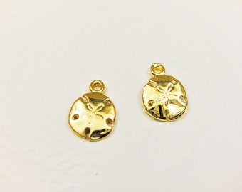 2PC Vermeil small 18k gold over 925 sterling silver sand dollar charm, sand dollar, vermeil sand dollar, shiny gold sand dollar, sand dollar