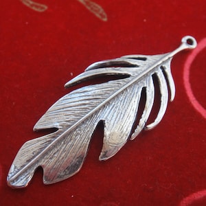925 sterling silver large feather, silver large feather, silver feather, sterling silver large feather charm, feather, bird feather charm