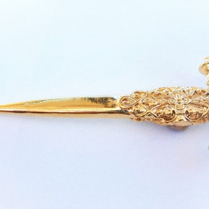 Vermeil, 18k gold over 925 sterling silver Finely Detailed Long Sword Pendant,shiny gold sword, dagger, weapon, knife, battle fight image 2