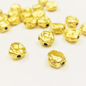 2PC. Vermeil, 18k gold over 925 sterling silver nugget beads, matte gold nugget hammered spacer, vermeil spacer, vermeil nugget spacers