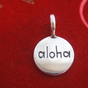925 sterling silver oxidized &quot;ALOHA&quot; disc, silver aloha disc, silver disc sterling silver aloha charm, silver aloha, aloha charm disc, aloha