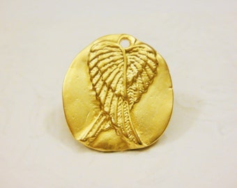 Vermeil,18k gold over 925 sterling silver Angel wing pendant or dog tag, charm, Pendant with angel wings, angel wings, matte gold angel wing