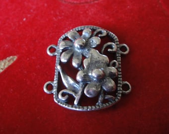 925 sterling silver oxidized flower connector, silver connector, large connector, connector with flowers, sterling silver link with flowers
