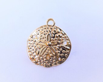 Vermeil, 18k gold over 925 sterling silver Sand Dollar Charm Pendant, sea life necklace pendant, gold sand dollar, vermeil sand