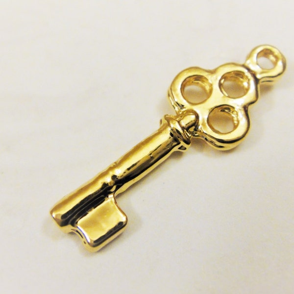 Vermeil 18k gold over 925 sterling silver skeleton key charm 1 pc, vermeil skeleton key, shiny gold skeleton key, small key charm, key charm