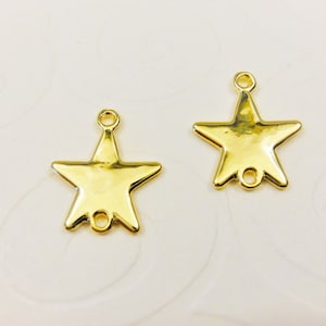 2 pc. vermeil, 18k gold over 925 sterling silver Star Connector - shiny vermeil link charms, 11mm, dreamy stars, gold star connector, star
