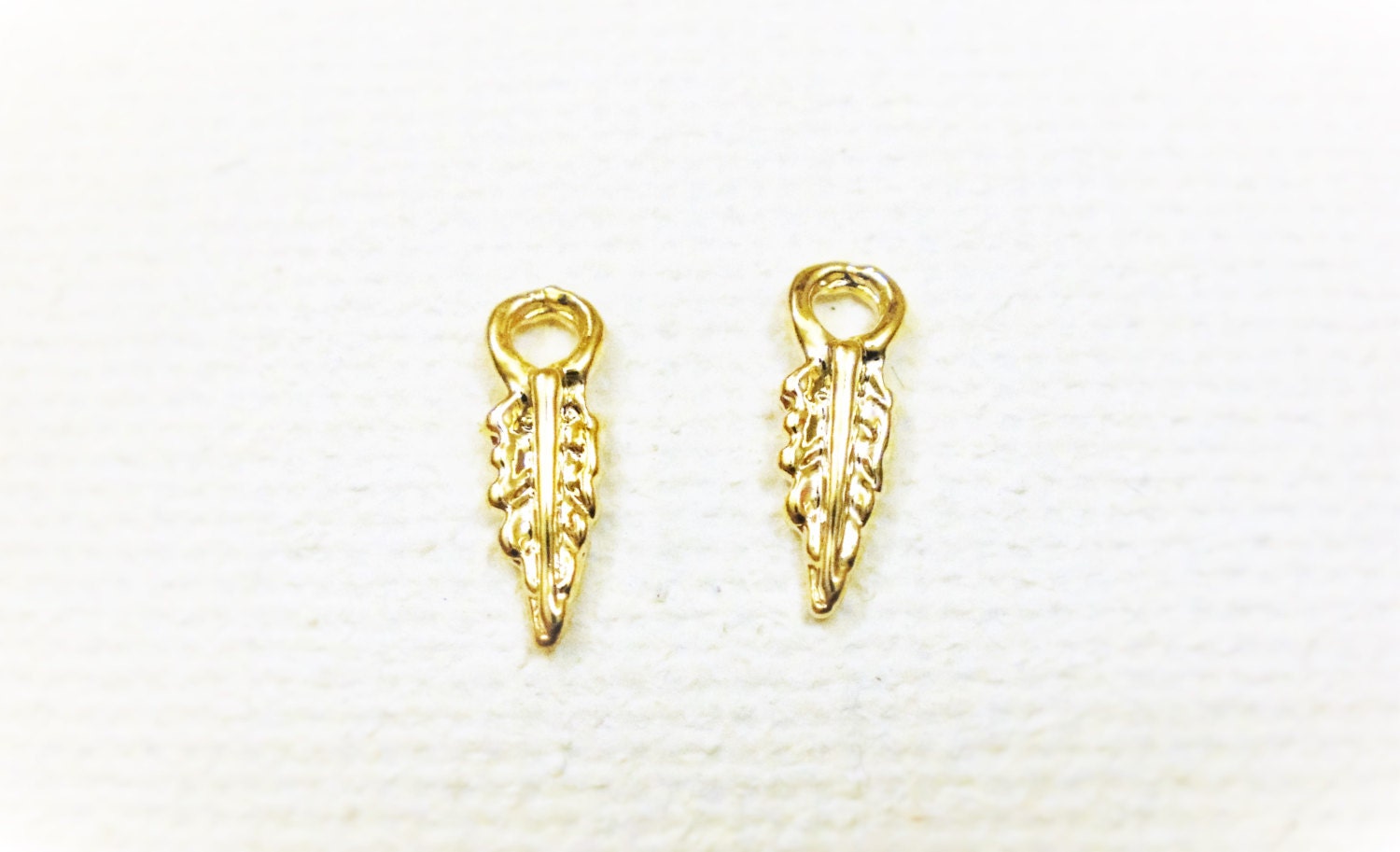 2pc Vermeil, 18k Gold Over 925 Sterling Silver Small Feather Charms ...