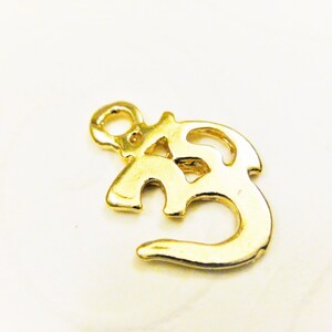 Op de afbeelding: Gouden metalen bedel met het Om-symbool, een heilige klank en lettergreep in het hindoeïsme en boeddhisme.