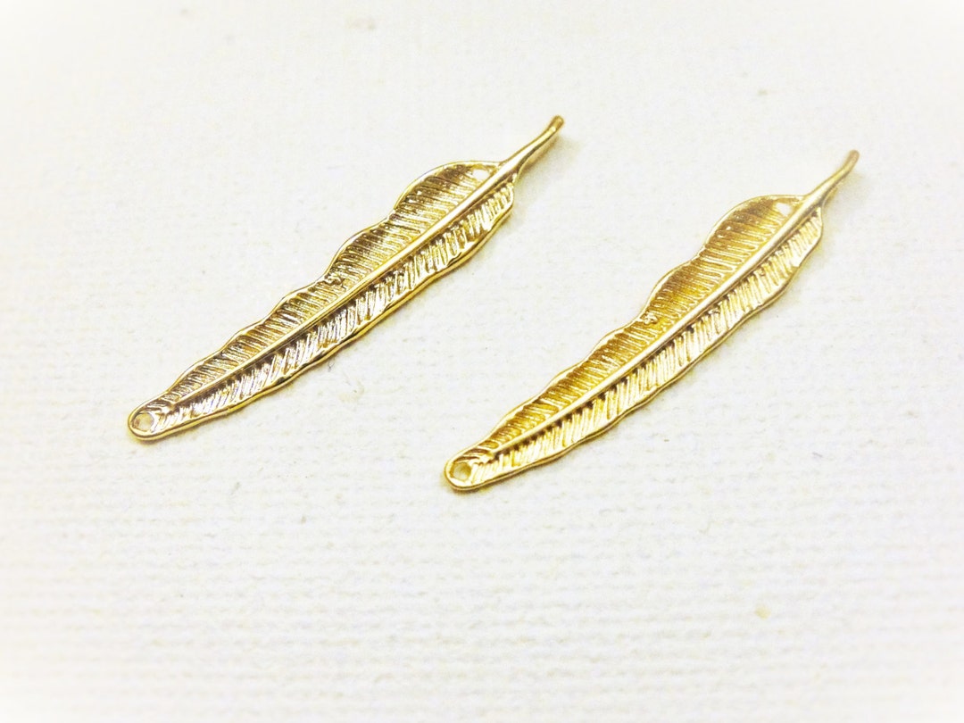 Vermeil, 18k Gold Over 925 Sterling Silver Feather Connector Charm ...
