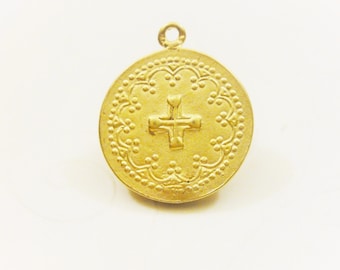 Vermeil, 18k gold over 925 sterling silver pendant with cross, matte gold cross, cross, vermeil cross