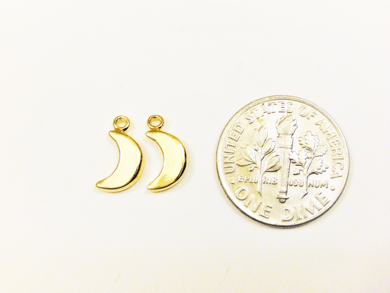 2 Pc Vermeil, 18k Gold Over 925 Sterling Silver Moon Charms, Small Gold ...