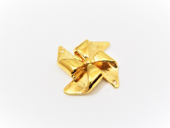 Vermeil, 18k gold over 925 sterling silver Pinwheel Connector Charm, wind toy, shiny gold pin wheel, free spirit, vermeil pinwheel, pinwheel