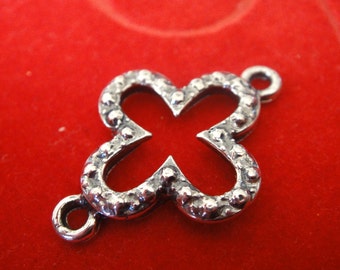 925 sterling silver Oxidized sideways cross charm, connector, silver cross connector, charm, silver clover connector, silver cross connector