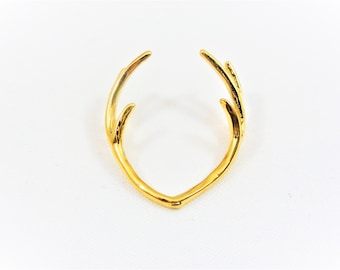 Vermeil, 18k Gold over 925 sterling silver Skinny Deer Antler Connector Charm head rudolph the reindeer animal, shiny gold  elk horn deer