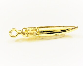 Vermeil, 18k goud over 925 sterling zilver Italiaanse Skinny Horn Charm, gouden slagtand, cornicello, hornlet, amulet voor bescherming, glanzende gouden hoorn