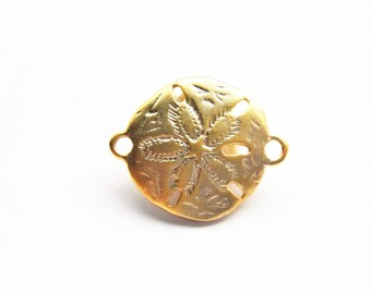 Vermeil, 18k gold over 925 sterling silver  Sand Dollar Connector, matte gold sand dollar link, vermeil sand dollar connector, beach charm
