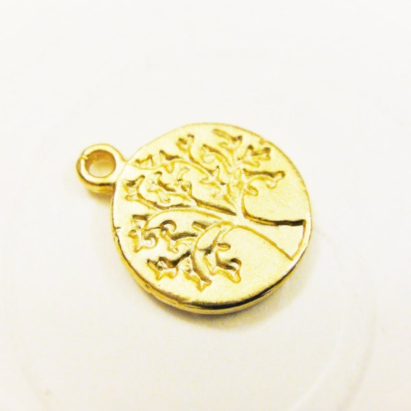 Vermeil,18k gold over 925 sterling silver tree of life charm, vermeil tree of life, matte gold tree of life, life tree, family tree of life
