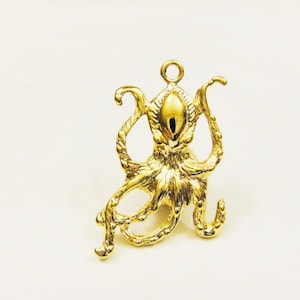 Vermeil, 18k gold over 925 sterling silver octopus charm, gold octopus, octopus. vermeil octopus, shiny gold octopus charm, vermeil octopus