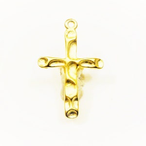 Vermeil, 18k gold over 925 sterling silver hammered cross, matte gold cross, vermeil hammered cross, cross, hammered cross, small cross image 1