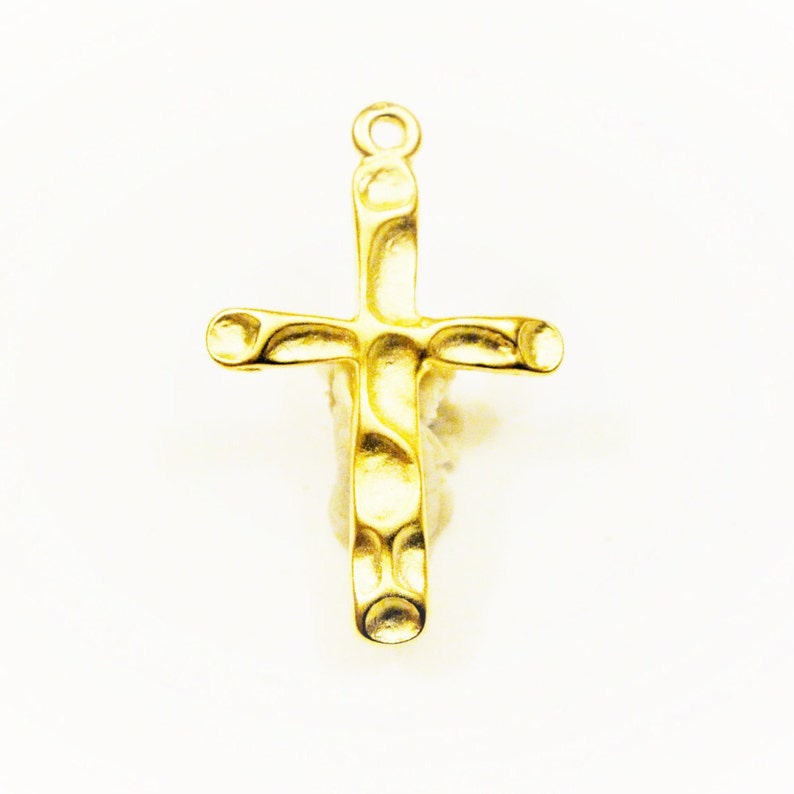 Vermeil, 18k gold over 925 sterling silver hammered cross, matte gold cross, vermeil hammered cross, cross, hammered cross, small cross image 1
