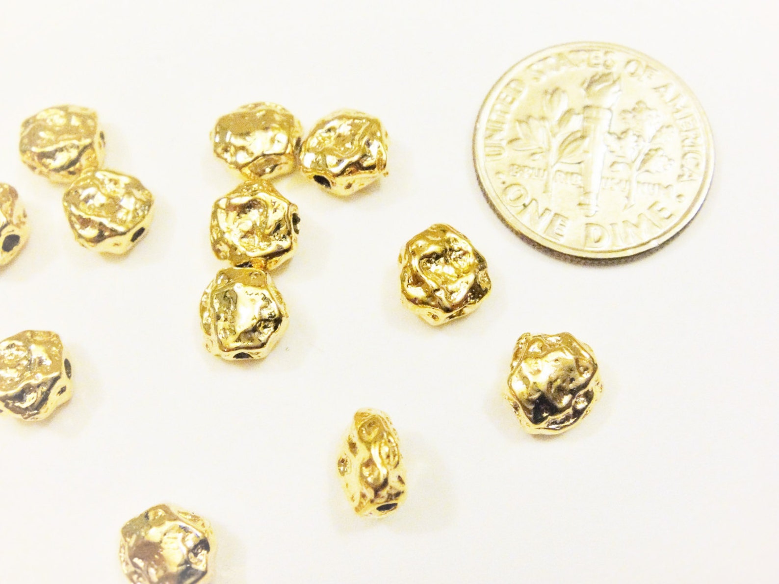 2PC Vermeil 18k Gold Over 925 Sterling Silver Nugget Beads Shiny 2pc-vermeil-18k-gold-over-925-sterling-silver-nugget-beads-shiny