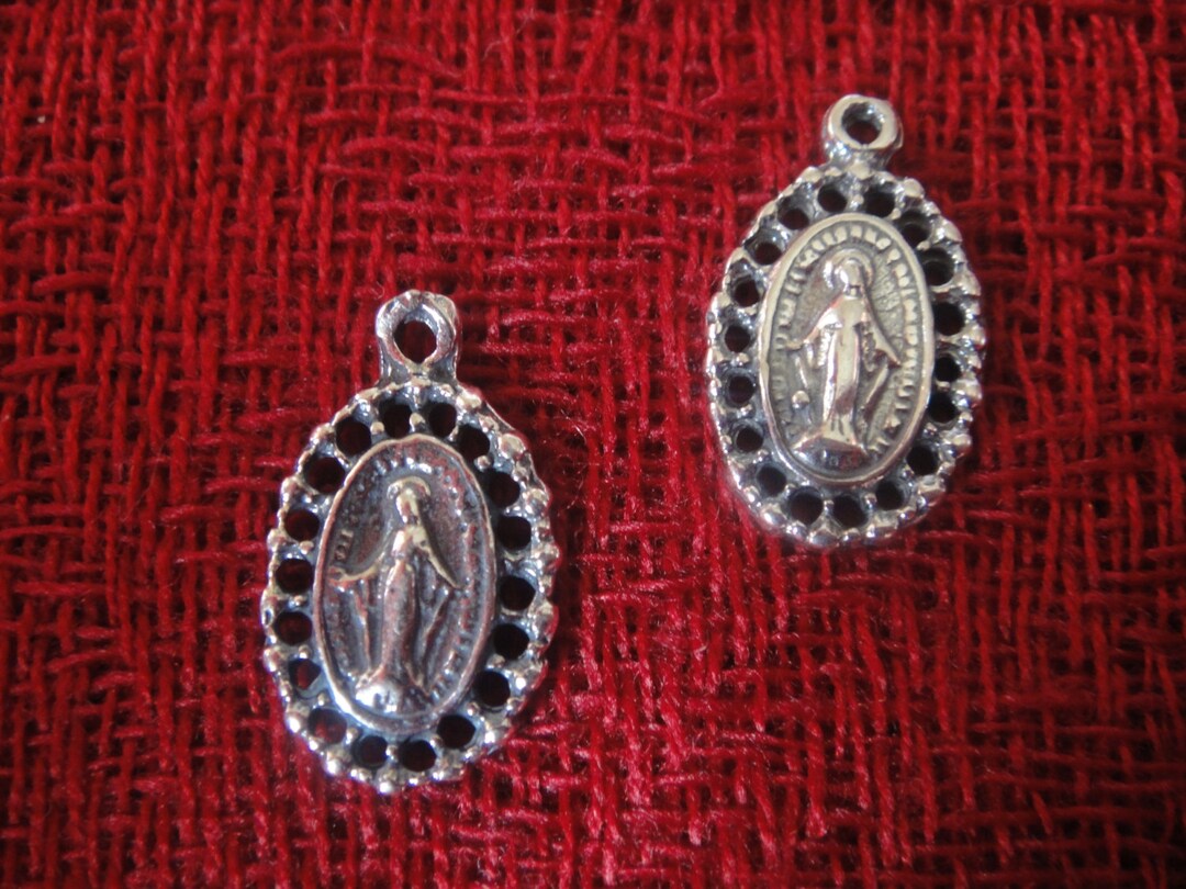 925 Sterling Silver Oxidized Small Virgin Mary Charm, Rosary Pendant, 1 ...